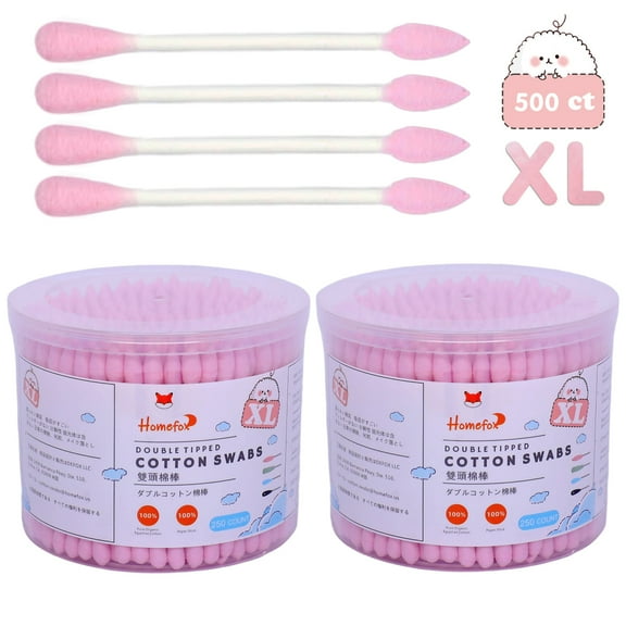 HOMEFOX 500 Count XL Pink Cotton Swabs Pointed Precision Extra Large - Cotton Buds Thick Pointy Organic XL Pointy & Round