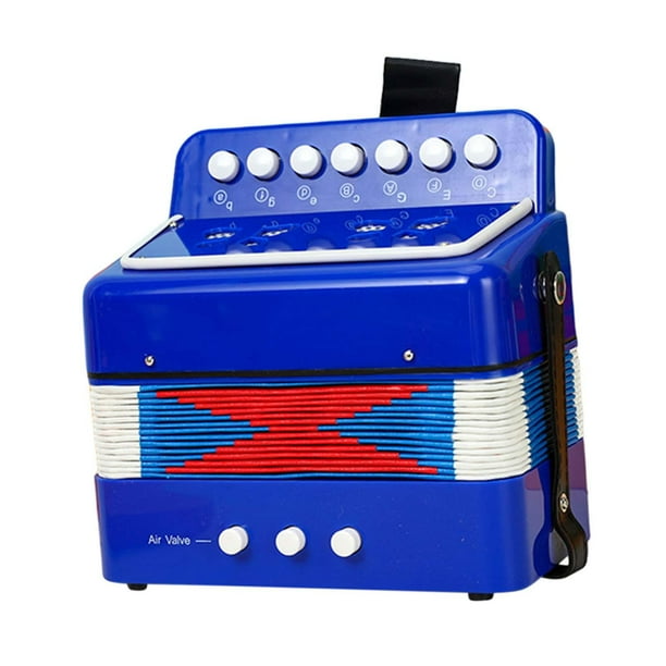 Acordeón de 7 teclas para niños, instrumento musical de aprendizaje temprano, ligero, con botones de 7 teclas. Azul