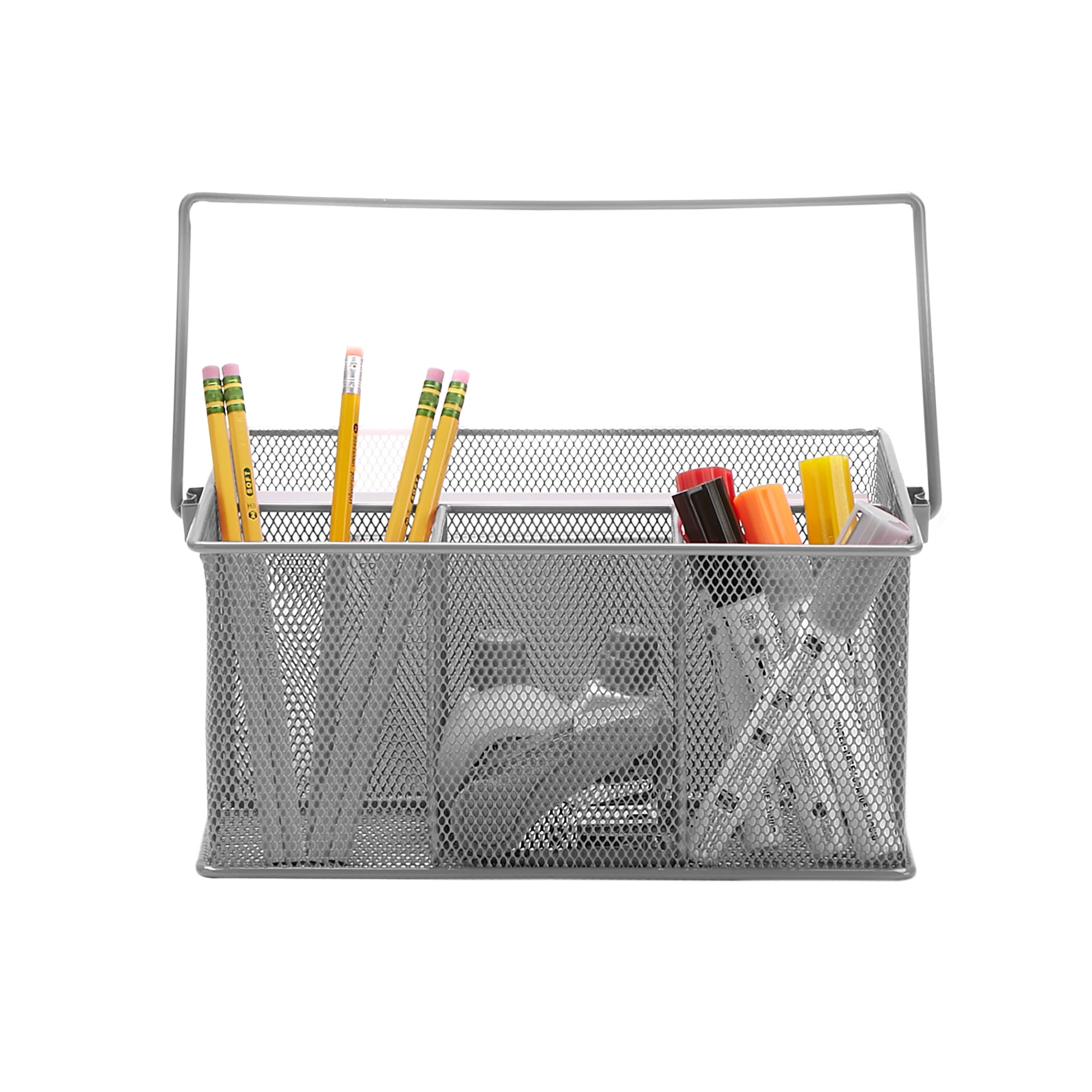 Mind Reader Metal Mesh Basket with Handle, Storage Desk Organizer