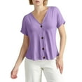 thumbnail image 2 of NAMTYQX Blouses for Women Dressy Casual Open Front Lightweight Soft Short Sleeve Trendy Loose Plus Size V Neck Solid Color Casual Purple Size XL, 2 of 5