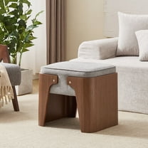 Zesthouse Upholstered Linen Ottoman, Modern Foot Stool Ottoman with Extra Thick Cushion and Walnut Finish Wood Frame, Vanity Stool for Bedroom Living Room Hallway, Gray