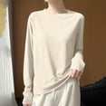 thumbnail image 2 of Lightweight Long Sleeve Tops for Women Zaewscy Women's Fashion Thin Solid Color Round Neck Long Sleeve Pullover Sweater Bottoming Coat Beige XL, 2 of 6