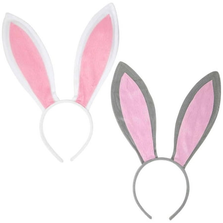 Funcredible Bunny Ears Headband - Plush Easter Rabbit Ears - Bunny Cosplay Costume Accessories for Kids and Adults (Gray + Pink and White + Pink)