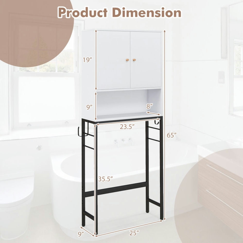 Finihen Toilet Storage Cabinet, Storage Shelf, Over The Toilet Storage Cabinet with 2 Doors and Adjustable Shelf, for Bathroom, White