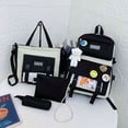 thumbnail image 4 of 4pcs/set Simple Casual School Bag With Badges, Casual Canvas Backpack Tote Bag, 4 of 4