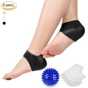 2 Pairs Plantar Fasciitis Heel Support, 2 Pairs Heel Sleeves and a Massag Ball Plantar Fasciitisl Heel Protectors Heel Pads (White+Black)