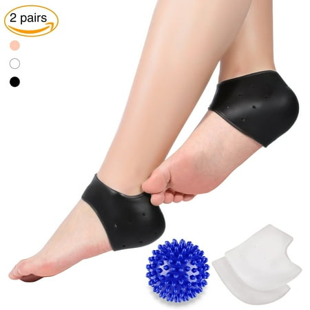 2 Pairs Plantar Fasciitis Heel Support, 2 Pairs Heel Sleeves and a Massag Ball Plantar Fasciitisl Heel Protectors Heel Pads (White+Black)