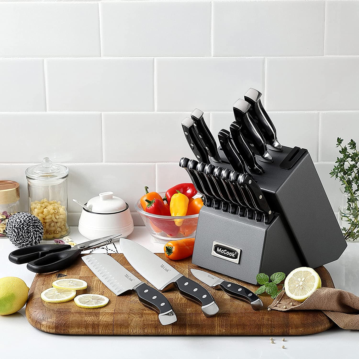 McCook MC24 15 Pieces Kitchen Knife Set with Block Knife Cutlery