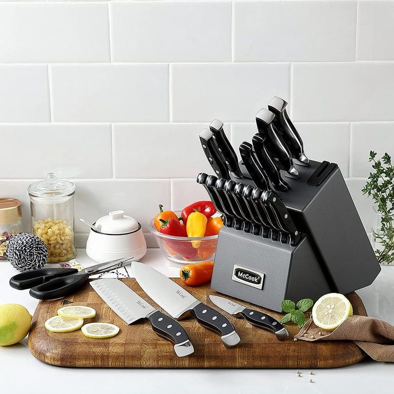  Little Cook 17 PCS Kitchen knife set, German Stainless Steel Chef  Knife Sets for Kitchen with Block: Home & Kitchen
