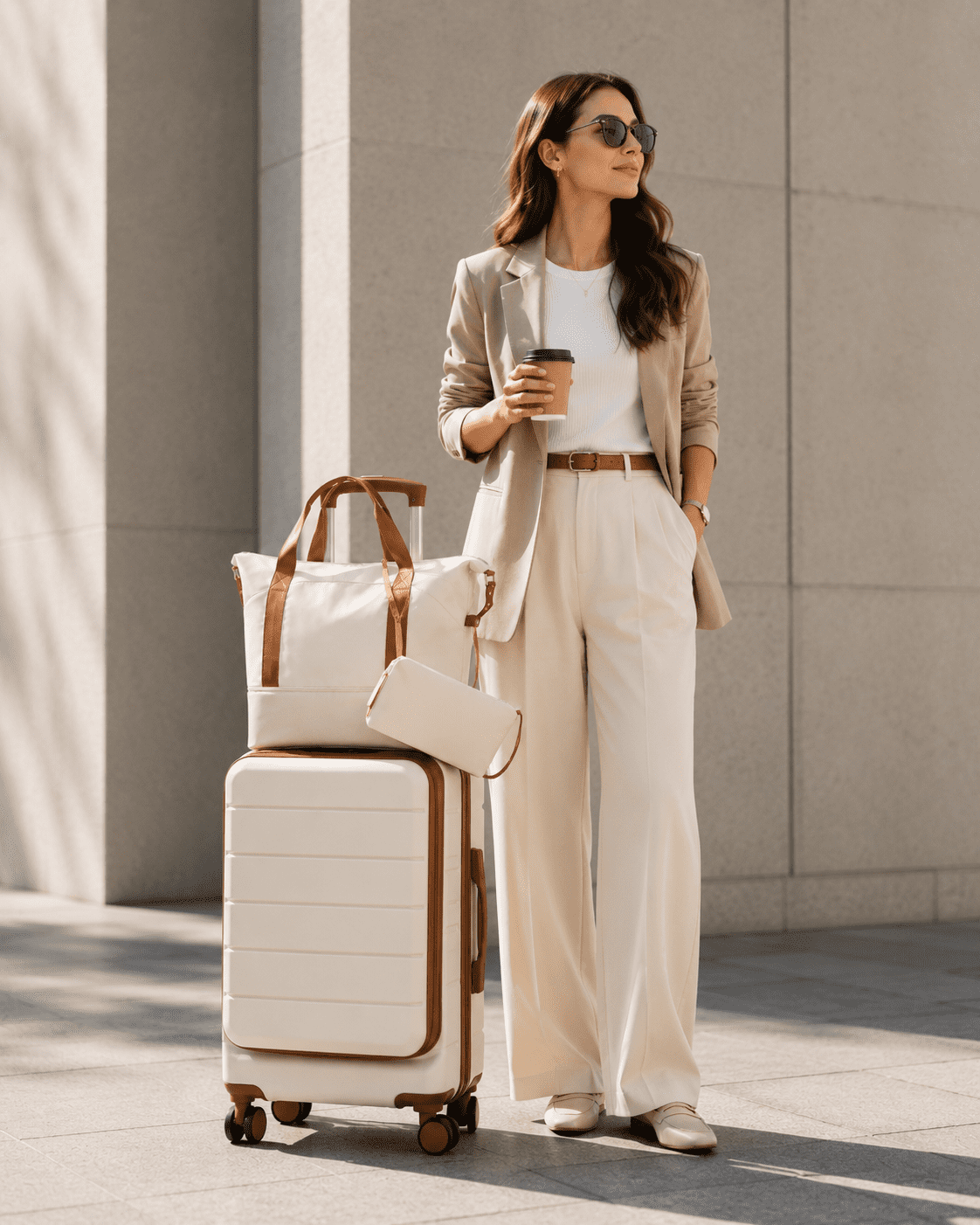 3 Piece Set Carry-On Expandable Luggage Hardside TSA Lock Spinner Suitcase with Travel Bag and Toiletry Bag,White,Mother's Day Gift