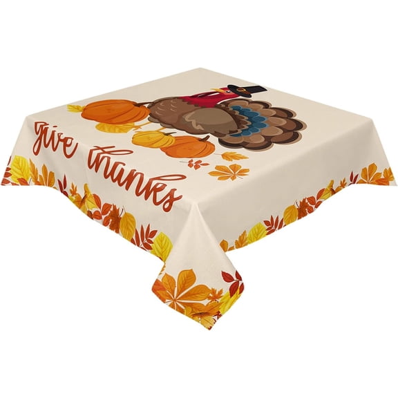 Rectangle Waterproof Tablecloth Thanksgiving Day Fall Leaves Turkey Polyester Table Cloth Spill Proof Table Cover for Kitchen Dining Table Top Harvest Fall Season Vintage 60x60In