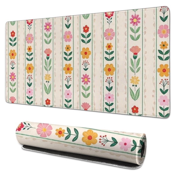 Long Mouse Pads for Desk,Pioneer Flower Floral Print Pattern Desk Mats on Top Of Desks, Desk Mouse Pad Extra Large with 3mm Non-Slip Base and Stitched Edge for Gaming,Office,Work,Home 31.5"x15.7"