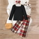 thumbnail image 2 of Gibobby Conjunto de pants para niño pequeños, bebés, niñas, manga larga, tops sólidos, pantalones a cuadros con diademas y cinturón, conjunto de 4 uds(Negro,6-7 Años), 2 of 5