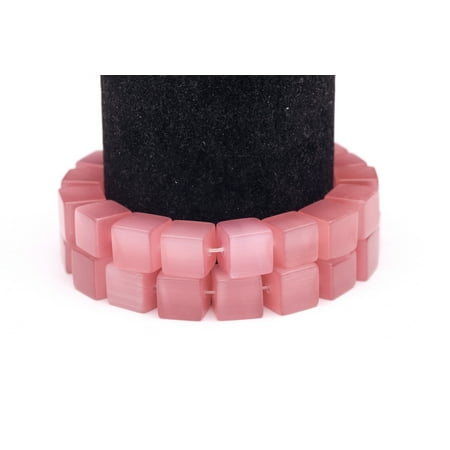 Pink Cat's Eye Beads Cube Fiber Optic Glass Beads 10mm