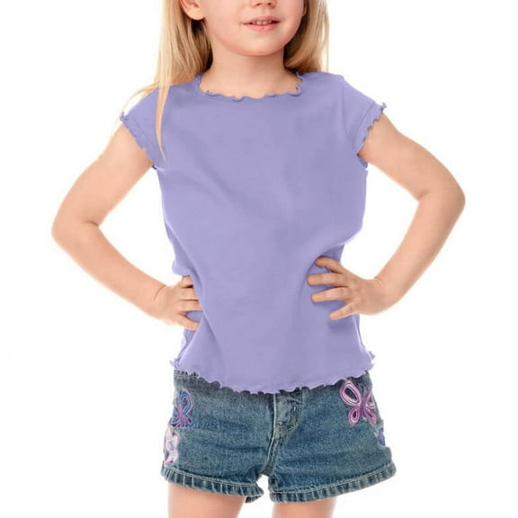 Kavio! Little Girls 3-6X Lettuce Edge Scoop Neck Cap Sleeve Top Lavender 5/6