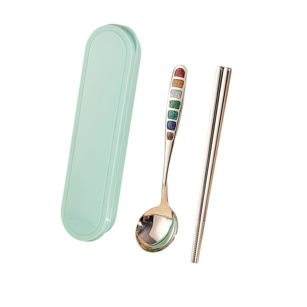 Conjunto de Cubiertos Portátiles de Acero Inoxidable Conjunto de Cubiertos de Camping Conjunto de Palos de Cuchara de Tenedor con Caja de Almacenamiento, Conjunto de Acero Inoxidable Rosa 22x5.5cm