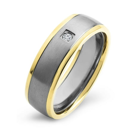 Crucible Gold Plated Titanium 0.03 CTW Diamond Brushed Ring (H-I, SI2)