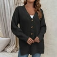thumbnail image 4 of Babysbule Winter Jackets for Women Women Loose Dark Color Hollow Out Cardigan Button Slit Sweater, 4 of 4