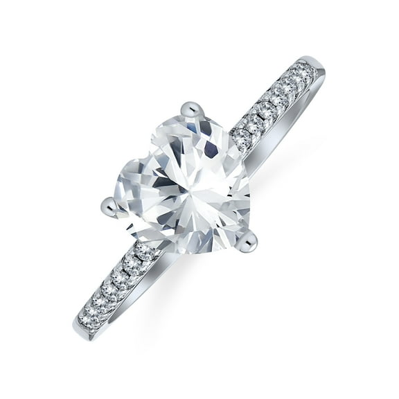 Bling Jewelry Womens Romantic Classic 2.5CT Sterling Silver Heart Shape CZ Engagement Ring 1MM Band