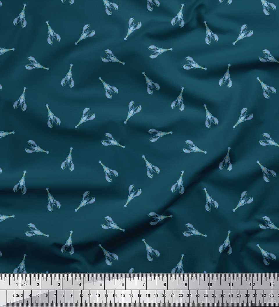 Soimoi Blue Satin Silk Fabric Leaves,White Floral & Snake Reptile Print Fabric By The Yard 42 Inch Wide