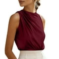 thumbnail image 6 of FAIWAD Womens Silk Satin Tank Tops Ruched Mock Neck Sleeveless Slim Work Shirts Trendy Blouses, 6 of 9