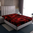 thumbnail image 4 of YST Geometry Kids Sheet Set King Size,Red Neon Light Black Sheets Geometric Grid Lines Bed Sheets Set,Modern Abstract Gradient Cubes Bed Set For Boys Girls Adults, 4 of 7