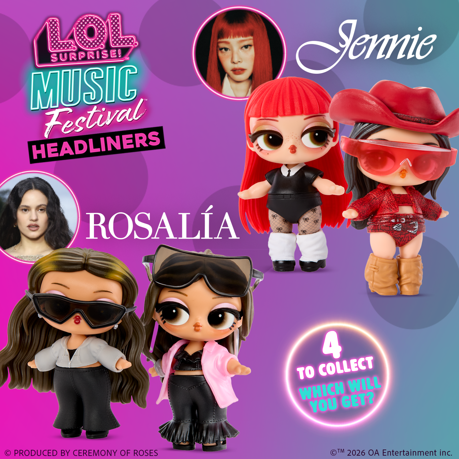LOL Surprise Music Festival Headliners, Music Artist Collectible Dolls with Keychain Heart Ball