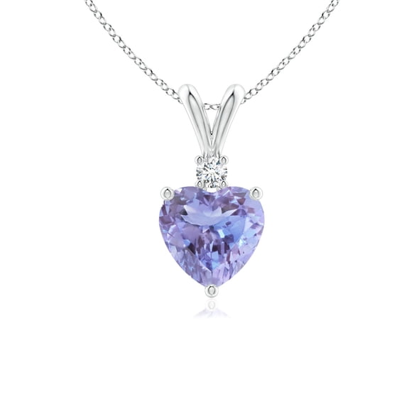 ANGARA Natural Heart-Shaped Tanzanite V-Bale Pendant with Diamond in 14K White Gold for Women (Size-6mm) | December Birthstone, Anniversary, Jewelry Gift for Women | Natural Tanzanite Necklace