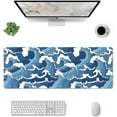 thumbnail image 2 of Japanese Blue and White Sea Wave Large Mouse Pad XL Ocean Wave Gaming Mouse Pad with Non-Slip Rubber Base Mousepad Stitched Edges Desk Pad Laptop Desk Pad Computer Keyboard Mouse Mat 31.5×11.8 Inch, 2 of 6