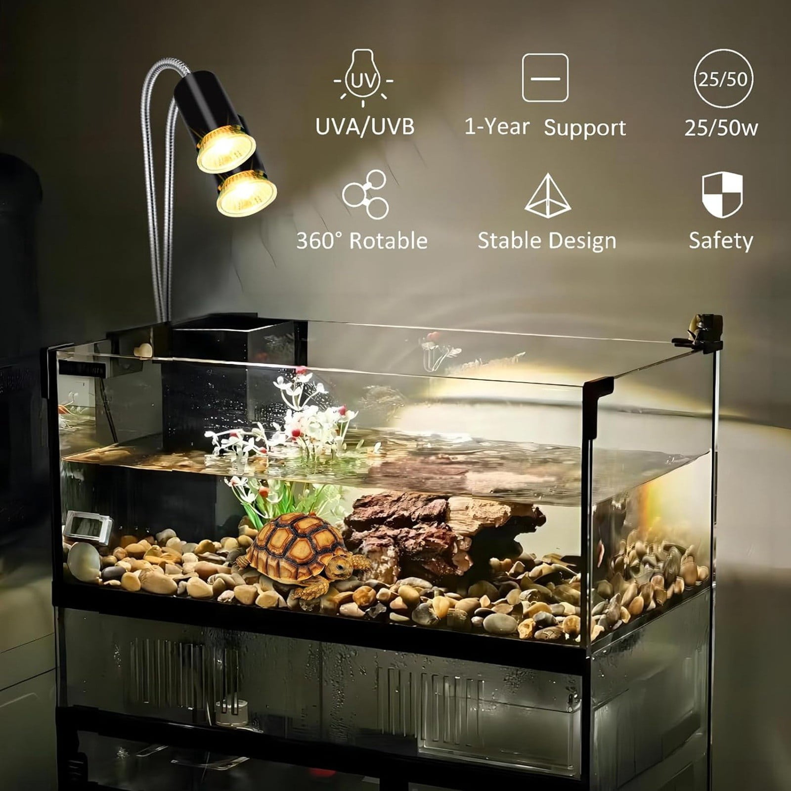 Pet Supplies Turtle Basking Lamp Heating Calcium Supplement UVA Climbing Tortoise Double Headed Insulation Sun Lamp