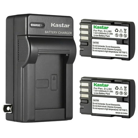Kastar 2-Pack Battery and AC Wall Charger Replacement for Pentax D-Li90, Battery, Pentax D-BC90, K-BC90, Pentax 39830, 39835 Charger, Pentax 645Z IR, K-01, K-1, K-3 II, K-3 Mark III, K-5 II, K-7 II