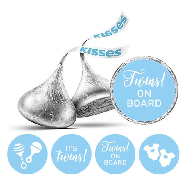 Darling Souvenir DIY Twins Baby Shower Theme Stickers chocolate Candy Labels 190 Pcs-Light Blue