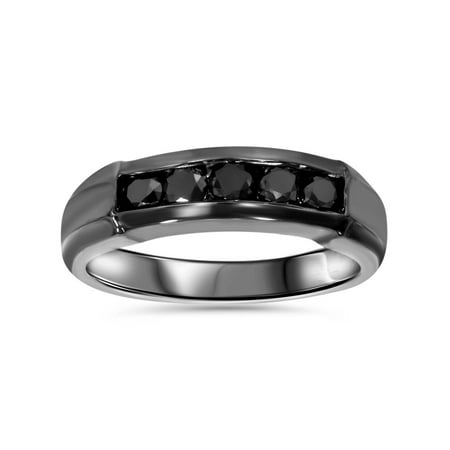 Black Hills Diamond Bands - 1/2ct Treated Black Diamond Mens Wedding Band 10K Black Gold