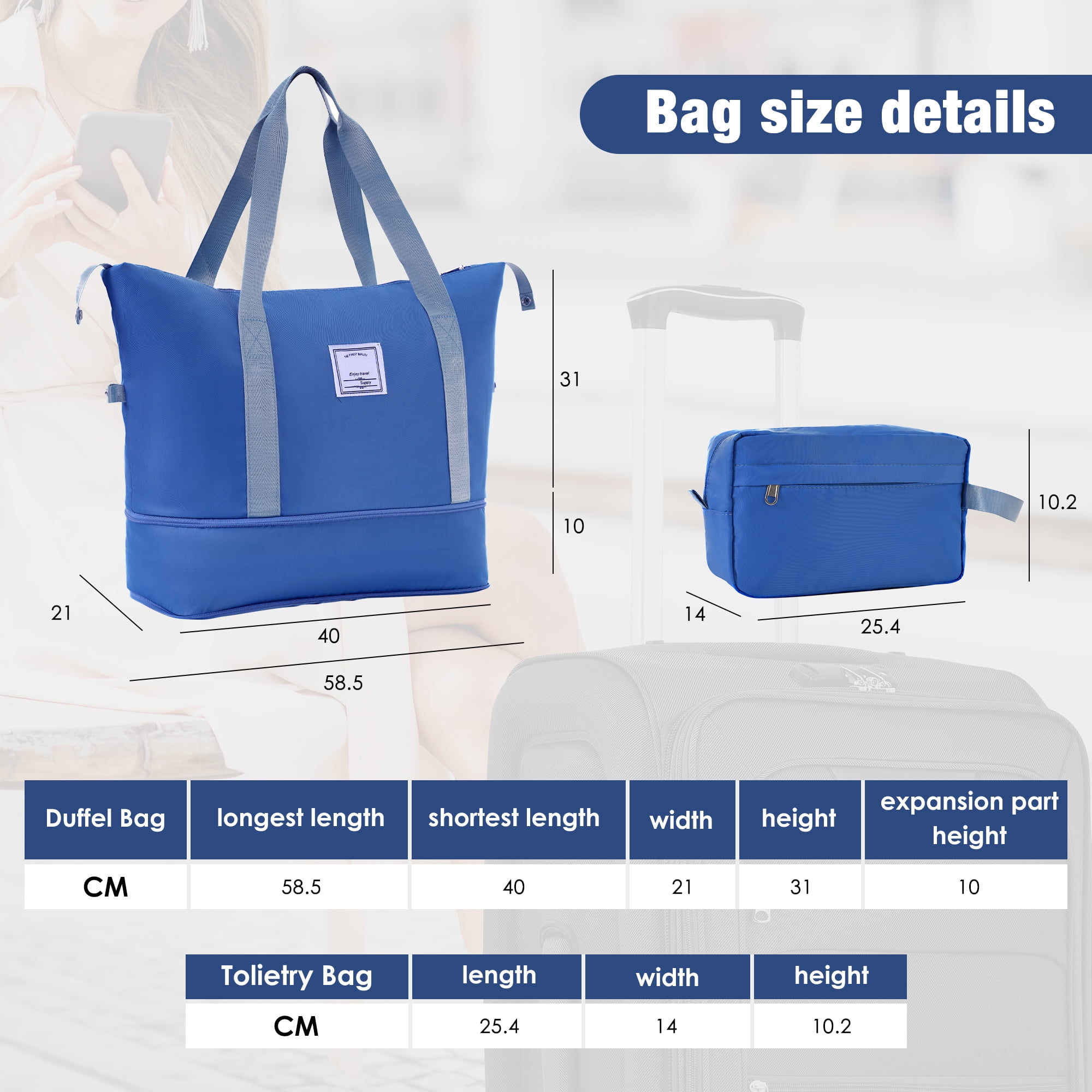 imerelez Softside Luggage Expandable 3 Piece Set Suitcase with Duffel Bag Upright Spinner Softshell Lightweight Luggage Travel Set