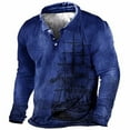 thumbnail image 1 of Blusas y camisas de manga larga con cuello redondo para hombre, blusa informal de moda con cuello vuelto, manga larga y botones estampados, blusa para hombre, 1 of 2