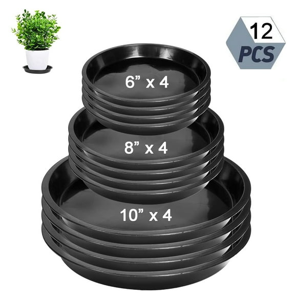 Yuphony 12 Pack 3 Size Black Plastic Plant Saucer Durable Thicker Clear Plastic Plant Pot Trays Flower Plant Pot Saucer for Indoor Outdoor Garden