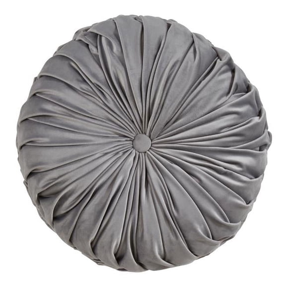 Saro Lifestyle 6005.GY14R 14 in. Round Velvet Pintucked Throw Poly Filled Pillow, Gray