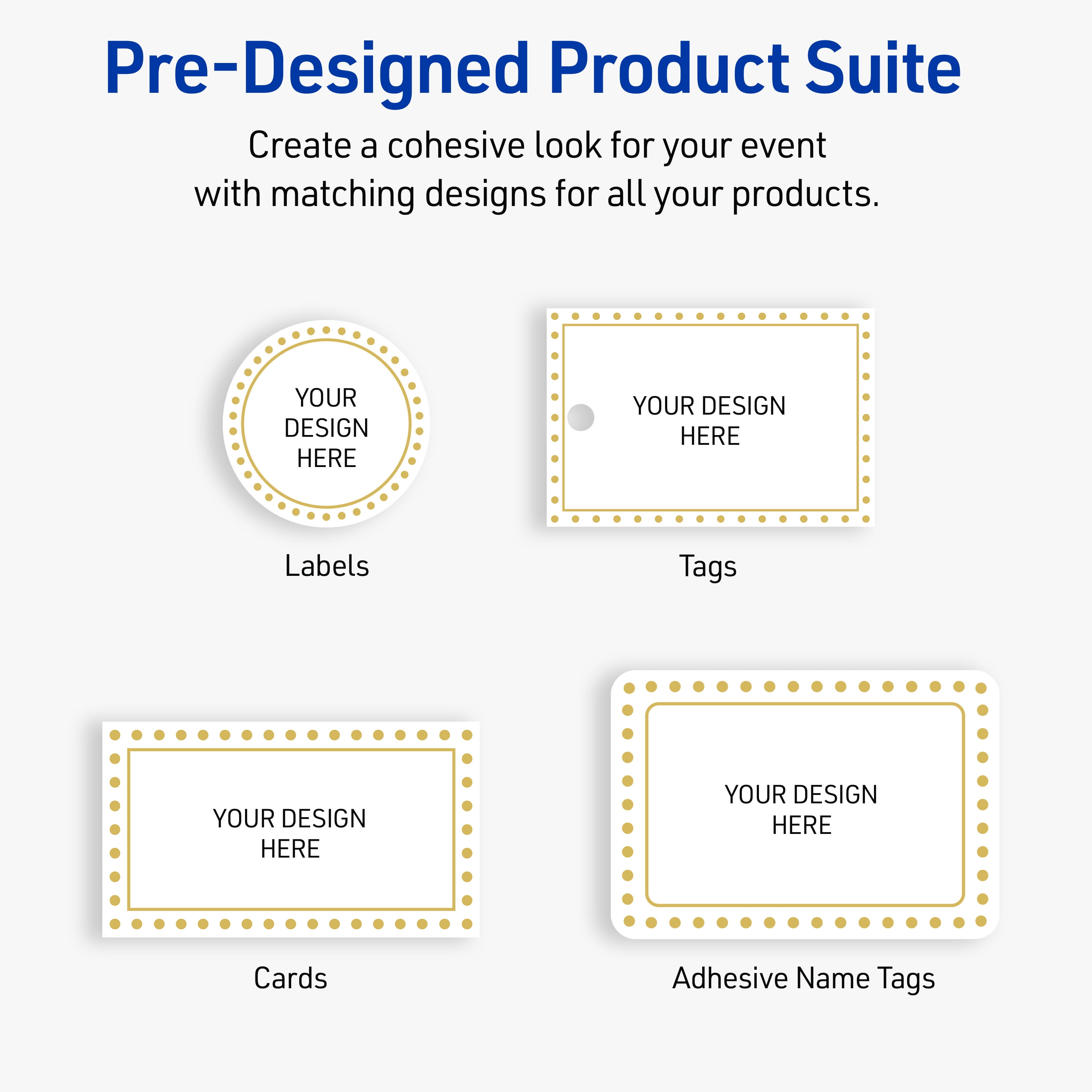 Avery 2" x 4" Labels, Gold Border with Gold Dots, 100 ct, Glossy, Gold Border with Gold Dots