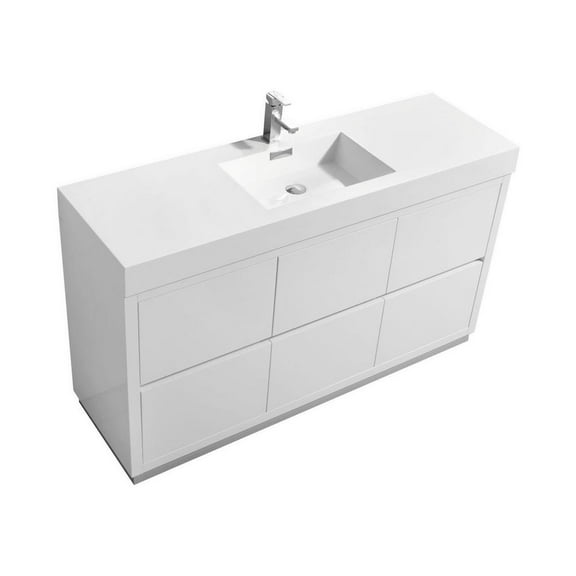 Kubebath Bliss 60" Single Sink High Gloss White Free Standing Modern Bathroom Vanity