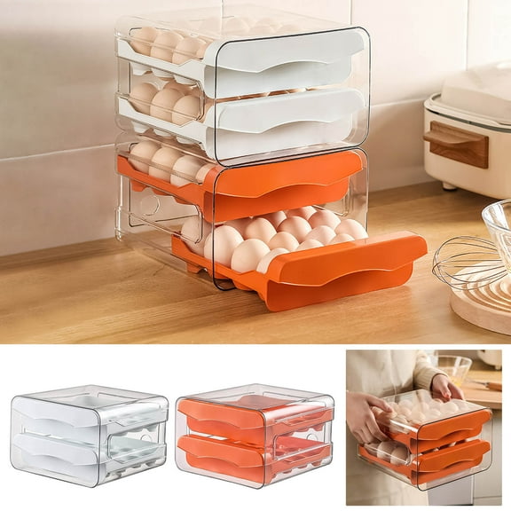 ROLKFUK 32-Compartment Egg Storage Container, Food-Grade PET Fridge Organizer, Double-Layer Kitchen Drawer for Eggs (White)