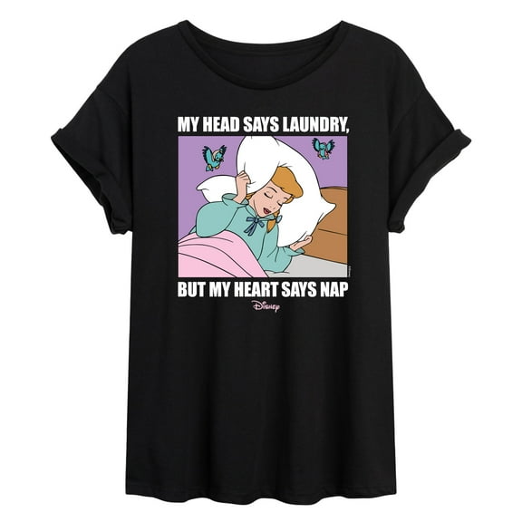 Disney Cinderella - Head Says Laundry, Heart Says Nap - Juniors Ideal Flowy Muscle T-Shirt