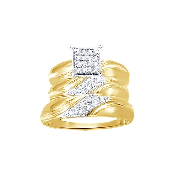 AFFY White Natural Diamond Engagement & Wedding Trio Band Ring Set In 14k Yellow Gold Over Sterling Silver (0.33 Cttw)