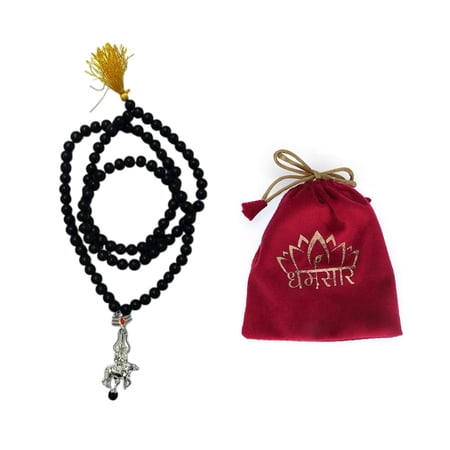 Karungali Black Mala 108 Beads with Trishul & Nandi Locket, Traditional Wooden Prayer Necklace, 8mm, Unisex, Contemporary Style