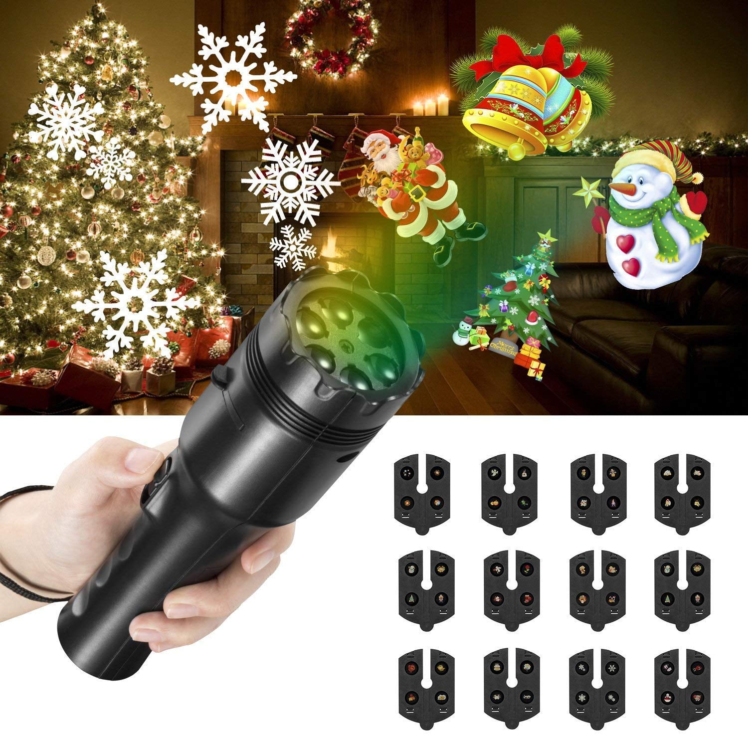 LED Projector Lights, Battery Operated Handheld Flashlight with 12