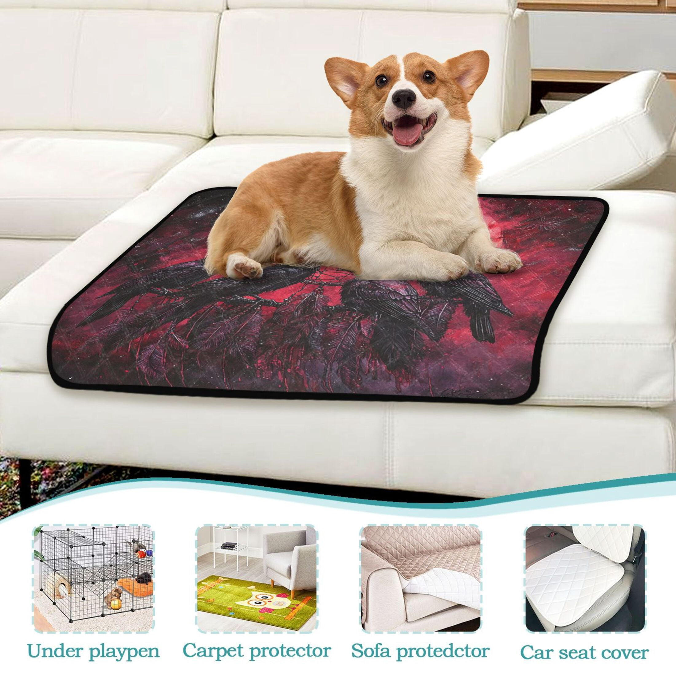 Qxltty Red Moon Crow Cat litter Pads Pet Set of 2 Diaper Mats Center Anti-leakage Layer Absorbent Soft and Comfortable