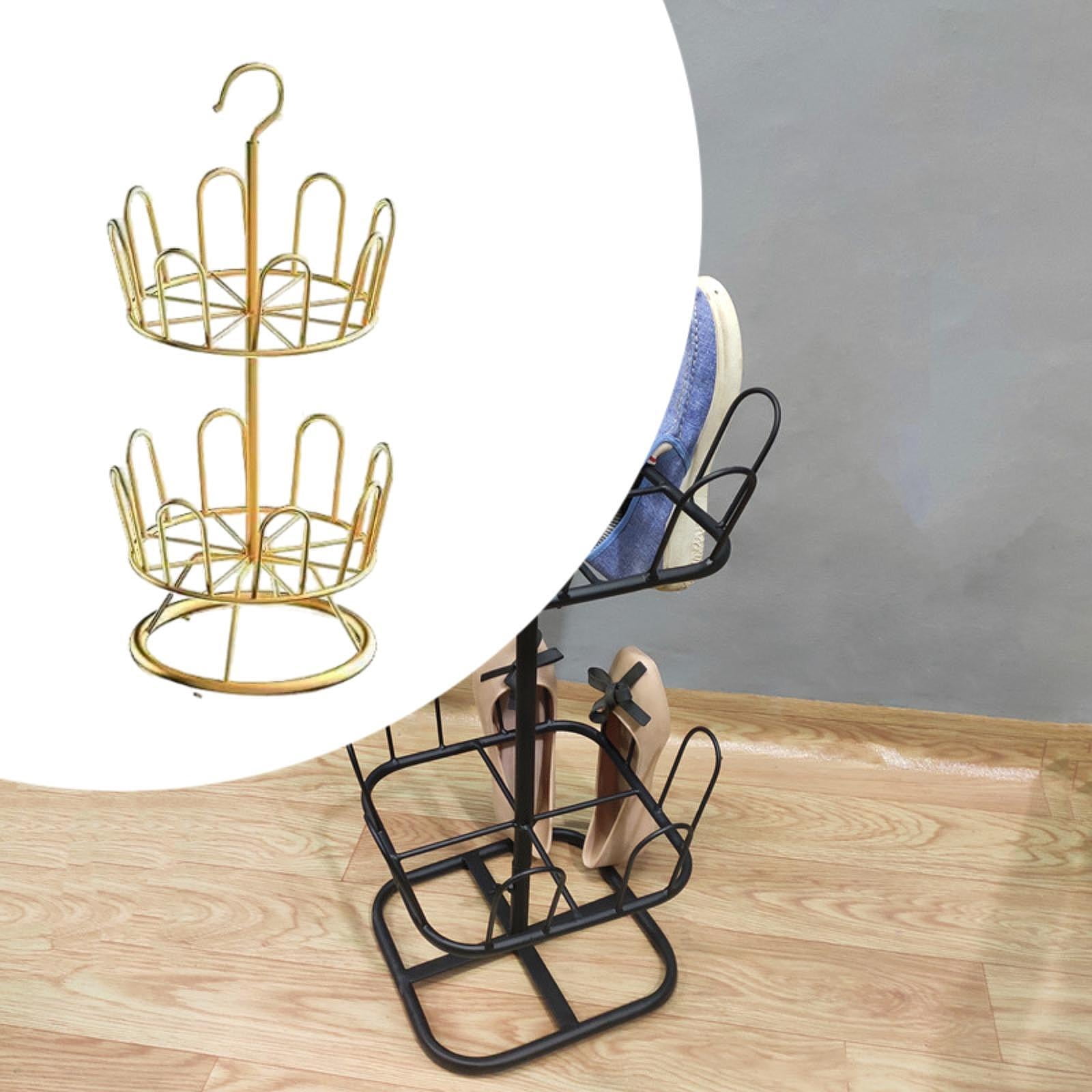Fiocias High Quality Rotating Shoe Rack. Standing Circular Rack with Outstanding Design. Gold 2 Tiers