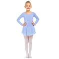 thumbnail image 6 of Oudiya Little Girls Ballet Dance Dress Long Sleeve Criss Cross Back Skirted Leotard Dancewear Sky Blue for 14-15 Years Children, 6 of 13