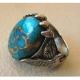 thumbnail image 2 of Blue Copper Turquoise Mans Ring, Natural Copper Turquoise Ring, Eagle Jewelry, 925 Silver Ring, Birthday Gift, Heavy Mens Ring, Arabic Design, Ottoman Style Ring, Christmas, Turkey Mens Signet Ring, 2 of 5