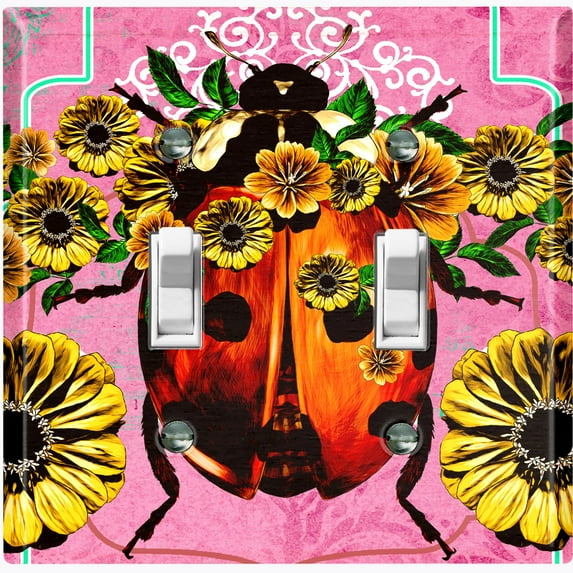 Metal Light Switch Plate Cover Unique Floral Lady Bug Pink BUT015