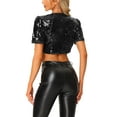 thumbnail image 3 of INSPIRE CHIC Women's Sequin Puff Short Sleeve Open Front Party Crop Cardigan S Black, 3 of 6